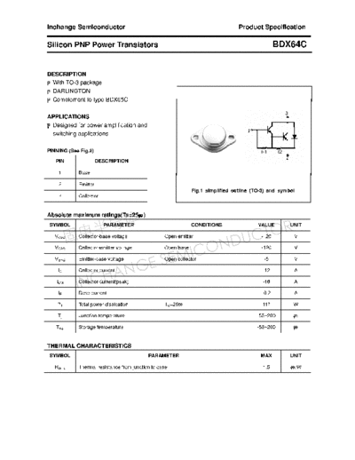 Inchange Semiconductor bdx64c  . Electronic Components Datasheets Active components Transistors Inchange Semiconductor bdx64c.pdf