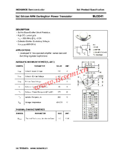 Inchange Semiconductor mj3041  . Electronic Components Datasheets Active components Transistors Inchange Semiconductor mj3041.pdf