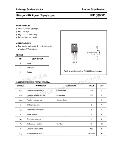 Inchange Semiconductor bu1506dx  . Electronic Components Datasheets Active components Transistors Inchange Semiconductor bu1506dx.pdf