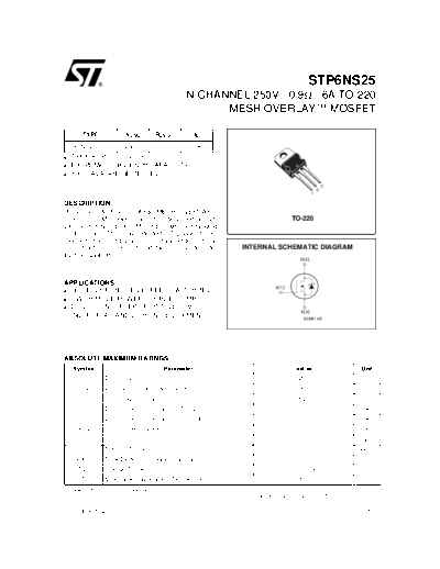 ST stp6ns25  . Electronic Components Datasheets Active components Transistors ST stp6ns25.pdf