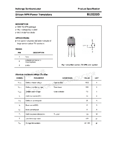 Inchange Semiconductor bu2520d  . Electronic Components Datasheets Active components Transistors Inchange Semiconductor bu2520d.pdf