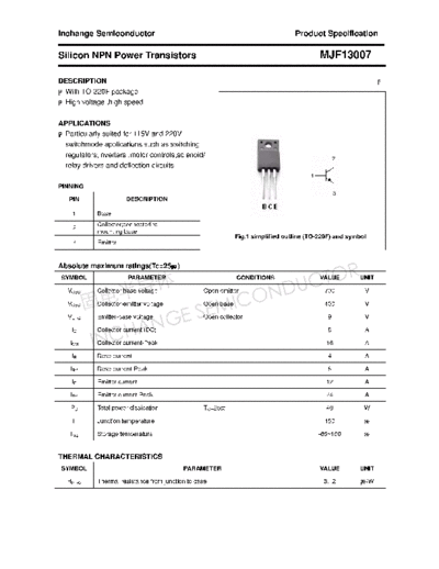 Inchange Semiconductor mjf13007  . Electronic Components Datasheets Active components Transistors Inchange Semiconductor mjf13007.pdf