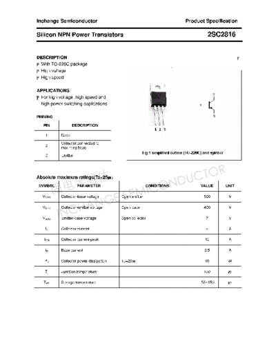 Inchange Semiconductor 2sc2816  . Electronic Components Datasheets Active components Transistors Inchange Semiconductor 2sc2816.pdf