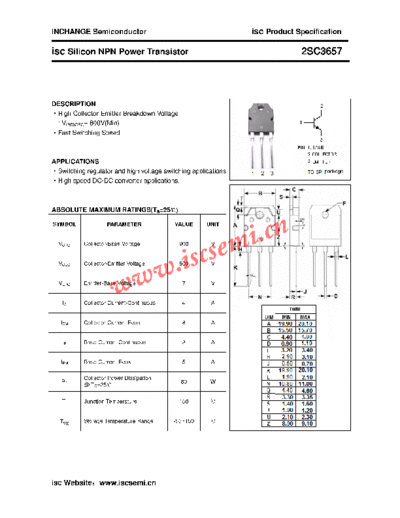 Inchange Semiconductor 2sc3657  . Electronic Components Datasheets Active components Transistors Inchange Semiconductor 2sc3657.pdf