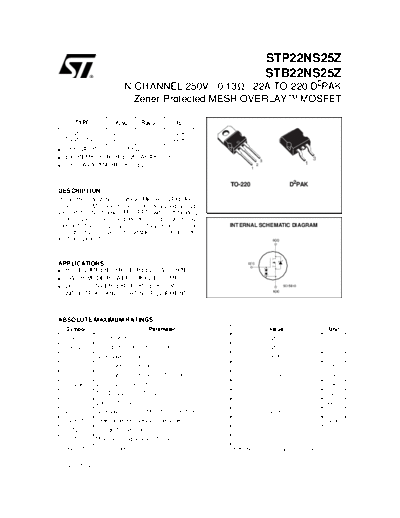 ST stp22ns25z  . Electronic Components Datasheets Active components Transistors ST stp22ns25z.pdf