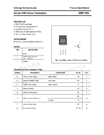Inchange Semiconductor 2sb1162  . Electronic Components Datasheets Active components Transistors Inchange Semiconductor 2sb1162.pdf