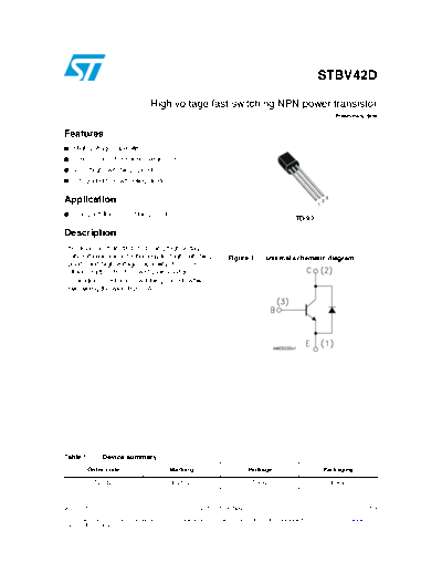 ST stbv42d  . Electronic Components Datasheets Active components Transistors ST stbv42d.pdf
