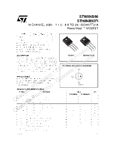 . Electronic Components Datasheets stw8nb90 sth8nb90fi  . Electronic Components Datasheets Active components Transistors ST stw8nb90_sth8nb90fi.pdf