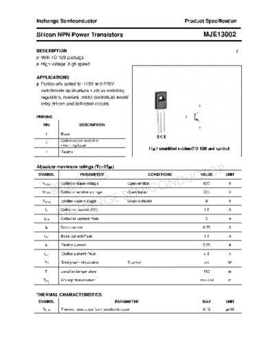 Inchange Semiconductor mje13002  . Electronic Components Datasheets Active components Transistors Inchange Semiconductor mje13002.pdf