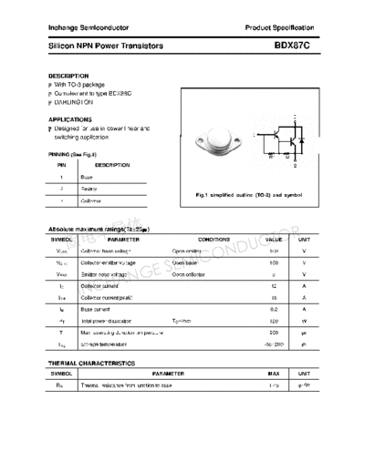 Inchange Semiconductor bdx87c  . Electronic Components Datasheets Active components Transistors Inchange Semiconductor bdx87c.pdf