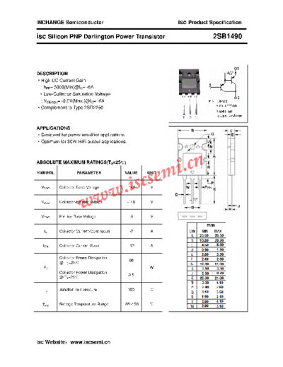 Inchange Semiconductor 2sb1490  . Electronic Components Datasheets Active components Transistors Inchange Semiconductor 2sb1490.pdf
