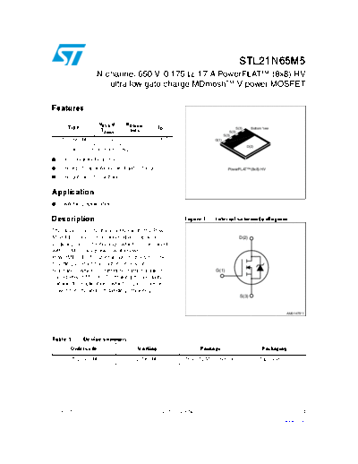 ST stl21n65m5  . Electronic Components Datasheets Active components Transistors ST stl21n65m5.pdf