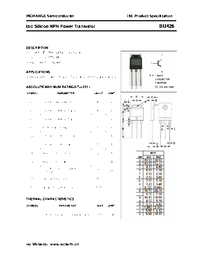 Inchange Semiconductor bu426  . Electronic Components Datasheets Active components Transistors Inchange Semiconductor bu426.pdf