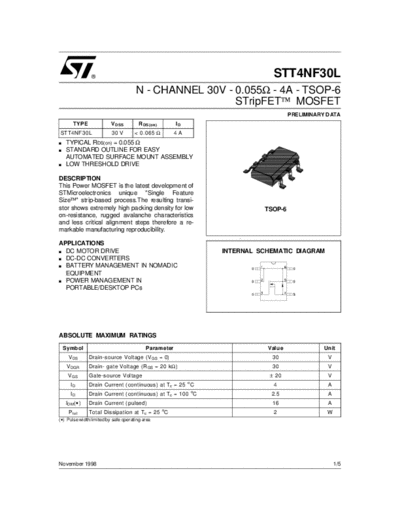 ST stt4nf30l  . Electronic Components Datasheets Active components Transistors ST stt4nf30l.pdf