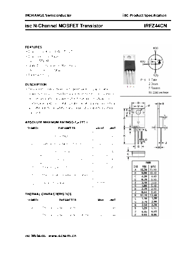 Inchange Semiconductor irfz44cn  . Electronic Components Datasheets Active components Transistors Inchange Semiconductor irfz44cn.pdf