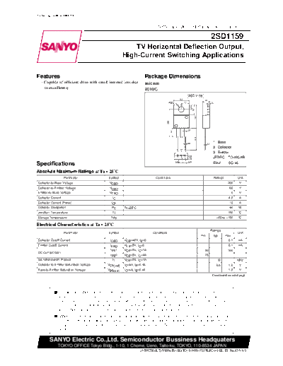 Sanyo 2sd1159  . Electronic Components Datasheets Active components Transistors Sanyo 2sd1159.pdf