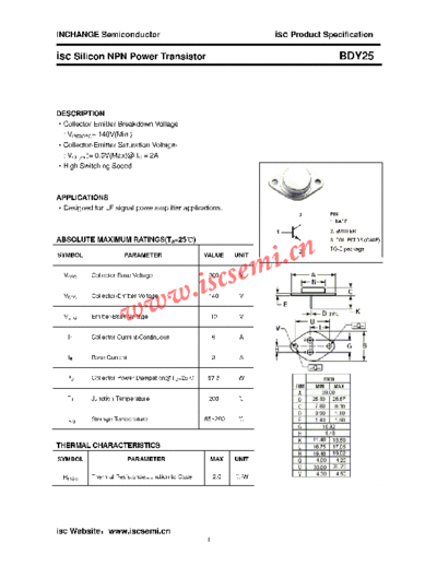 Inchange Semiconductor bdy25  . Electronic Components Datasheets Active components Transistors Inchange Semiconductor bdy25.pdf