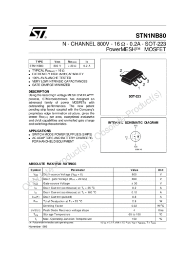 ST stn1nb80  . Electronic Components Datasheets Active components Transistors ST stn1nb80.pdf