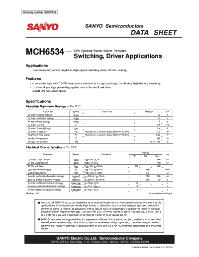 Sanyo mch6534  . Electronic Components Datasheets Active components Transistors Sanyo mch6534.pdf