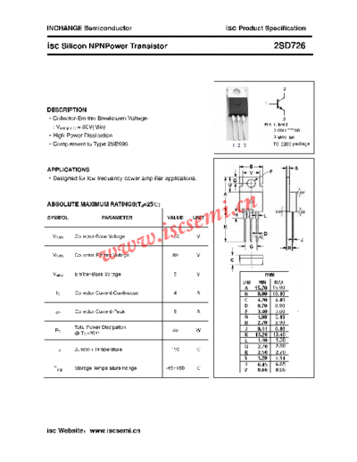 Inchange Semiconductor 2sd726  . Electronic Components Datasheets Active components Transistors Inchange Semiconductor 2sd726.pdf