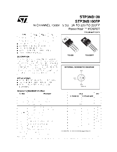 ST stp3nb100  . Electronic Components Datasheets Active components Transistors ST stp3nb100.pdf