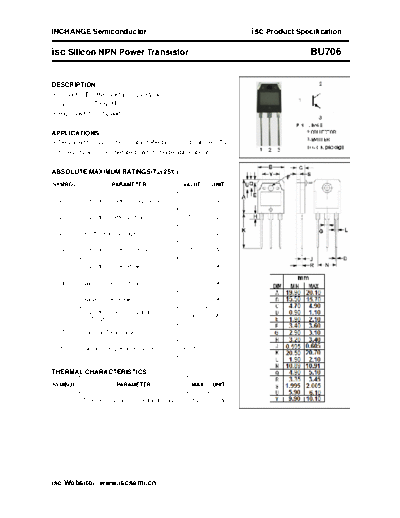 Inchange Semiconductor bu706  . Electronic Components Datasheets Active components Transistors Inchange Semiconductor bu706.pdf