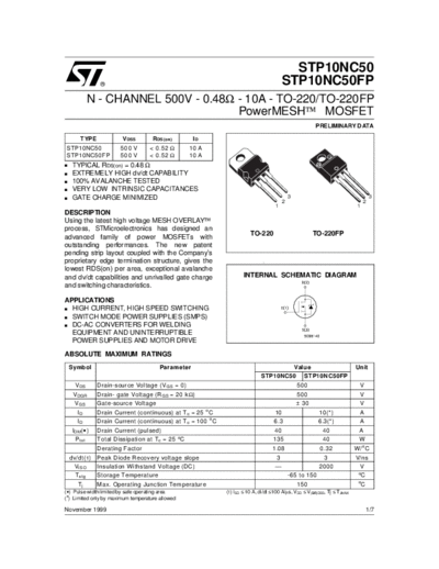 . Electronic Components Datasheets stp10nc50(fp)  . Electronic Components Datasheets Active components Transistors ST stp10nc50(fp).pdf