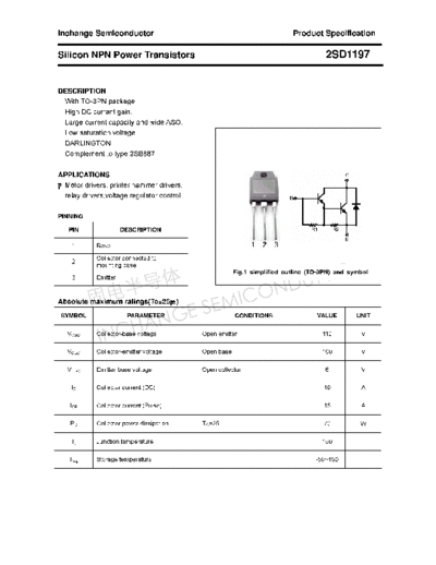 Inchange Semiconductor 2sd1197  . Electronic Components Datasheets Active components Transistors Inchange Semiconductor 2sd1197.pdf