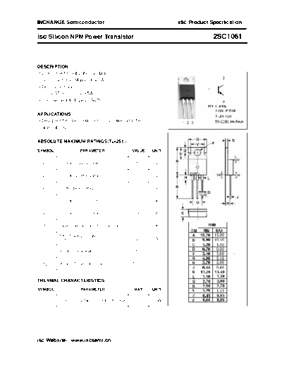 Inchange Semiconductor 2sc1061  . Electronic Components Datasheets Active components Transistors Inchange Semiconductor 2sc1061.pdf