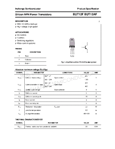 Inchange Semiconductor but12f but12af  . Electronic Components Datasheets Active components Transistors Inchange Semiconductor but12f_but12af.pdf
