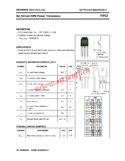 Inchange Semiconductor tip52  . Electronic Components Datasheets Active components Transistors Inchange Semiconductor tip52.pdf