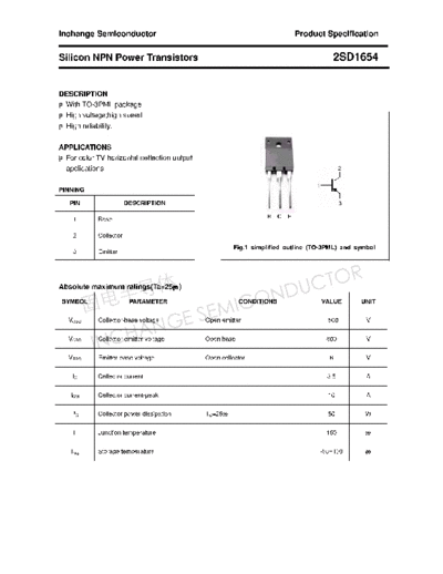 Inchange Semiconductor 2sd1654  . Electronic Components Datasheets Active components Transistors Inchange Semiconductor 2sd1654.pdf