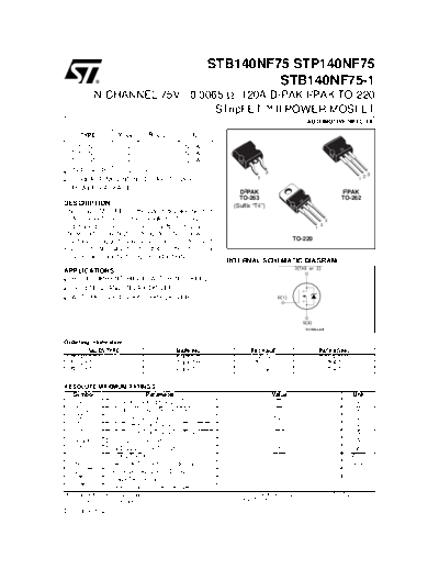 ST stb140nf75  . Electronic Components Datasheets Active components Transistors ST stb140nf75.pdf