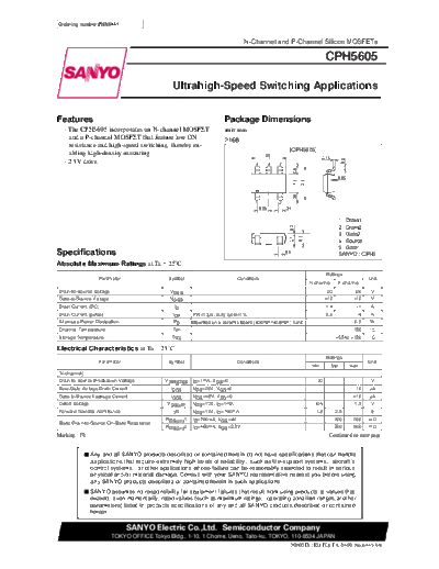 Sanyo cph5605  . Electronic Components Datasheets Active components Transistors Sanyo cph5605.pdf