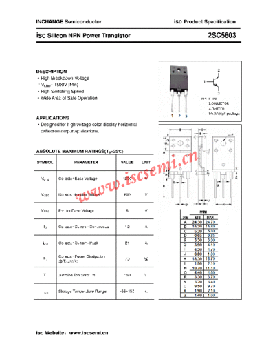 Inchange Semiconductor 2sc5803  . Electronic Components Datasheets Active components Transistors Inchange Semiconductor 2sc5803.pdf