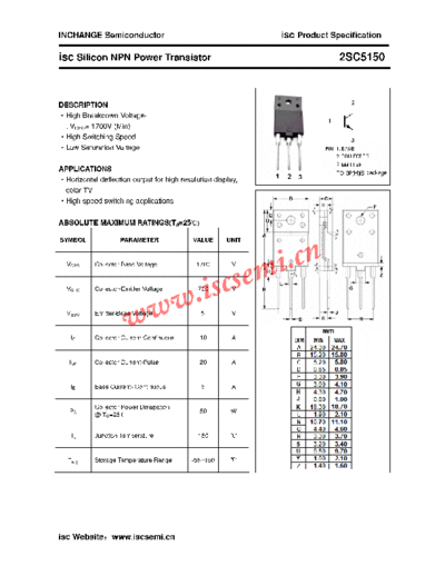 Inchange Semiconductor 2sc5150  . Electronic Components Datasheets Active components Transistors Inchange Semiconductor 2sc5150.pdf