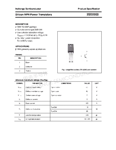 Inchange Semiconductor 2sd2058  . Electronic Components Datasheets Active components Transistors Inchange Semiconductor 2sd2058.pdf