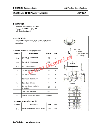 Inchange Semiconductor buv42a  . Electronic Components Datasheets Active components Transistors Inchange Semiconductor buv42a.pdf