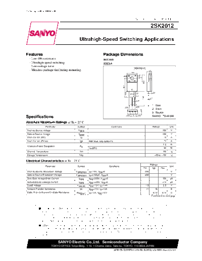 Sanyo 2sk2012  . Electronic Components Datasheets Active components Transistors Sanyo 2sk2012.pdf