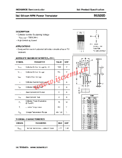 Inchange Semiconductor bu505d  . Electronic Components Datasheets Active components Transistors Inchange Semiconductor bu505d.pdf
