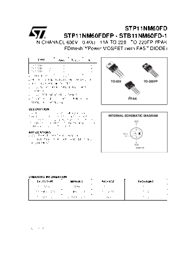 ST stp11nm60fd  . Electronic Components Datasheets Active components Transistors ST stp11nm60fd.pdf