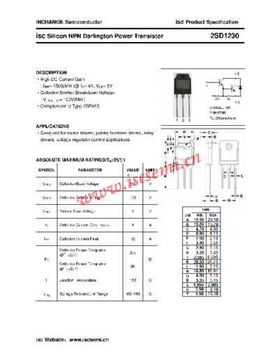 Inchange Semiconductor 2sd1230  . Electronic Components Datasheets Active components Transistors Inchange Semiconductor 2sd1230.pdf