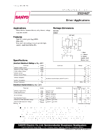 Sanyo 2sd1627  . Electronic Components Datasheets Active components Transistors Sanyo 2sd1627.pdf