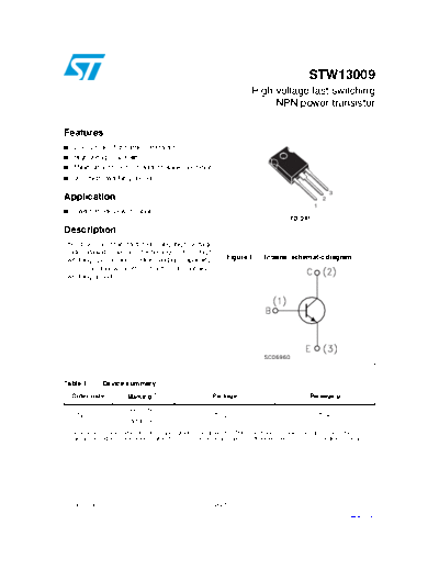 ST stw13009  . Electronic Components Datasheets Active components Transistors ST stw13009.pdf
