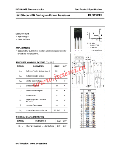 Inchange Semiconductor bu922pfi  . Electronic Components Datasheets Active components Transistors Inchange Semiconductor bu922pfi.pdf
