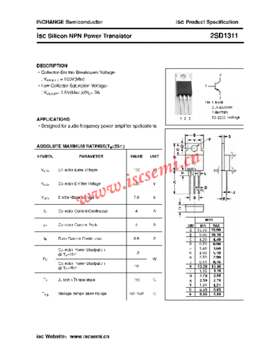 Inchange Semiconductor 2sd1311  . Electronic Components Datasheets Active components Transistors Inchange Semiconductor 2sd1311.pdf