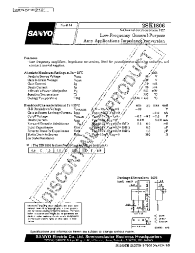 Sanyo 2sk1806  . Electronic Components Datasheets Active components Transistors Sanyo 2sk1806.pdf