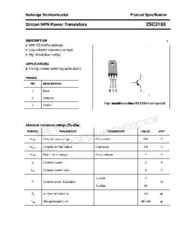 Inchange Semiconductor 2sc3169  . Electronic Components Datasheets Active components Transistors Inchange Semiconductor 2sc3169.pdf