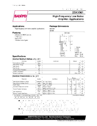 Sanyo 2sk1961  . Electronic Components Datasheets Active components Transistors Sanyo 2sk1961.pdf
