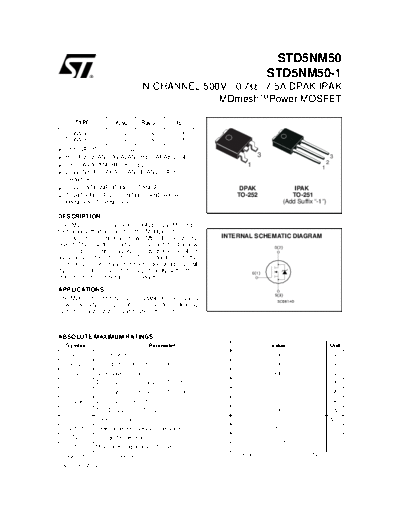 ST std5nm50 std5nm50-1  . Electronic Components Datasheets Active components Transistors ST std5nm50_std5nm50-1.pdf